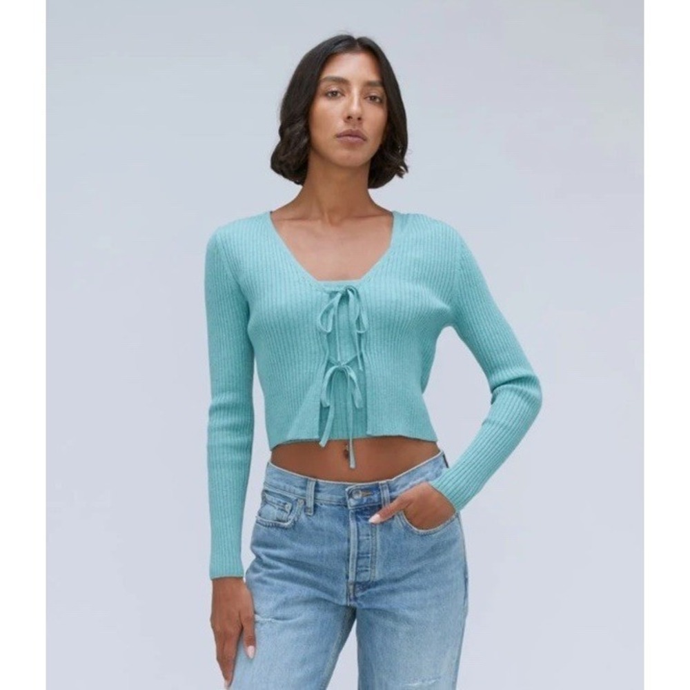 Everlane Wool & Cotton Ribbed Knit Tie Front Balletcore Cardigan Top & Tank L‎